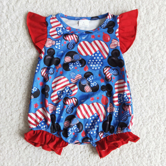 (Promotion) A12-3 Cartoon Mouse Stars Print Baby Girls 4th of July Romper