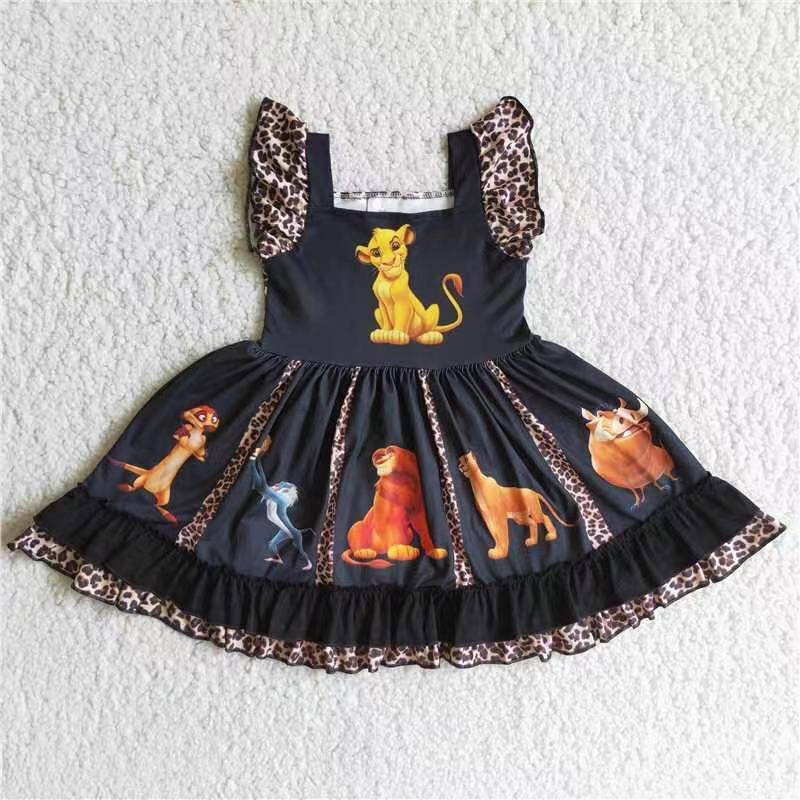 (Promotion)A17-11  Cartoon Lion Leopard Girls Summer Dress