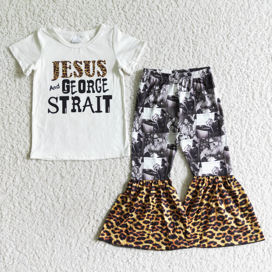 (Promotion) A18-10 Jesus White Top Singer Leopard Bell Pants Girls Outfits