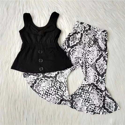 (Promotion)A18-2 Sleeveless Black Tunic Top Snakeskin Bell Pants Girls Outfits