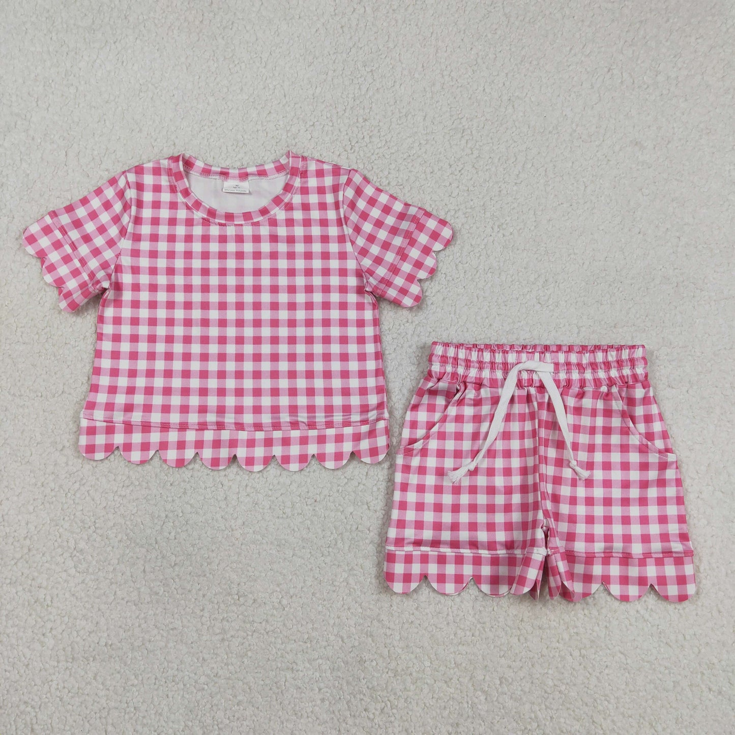 Baby Girls Pink Gingham Summer Scalloped Sets