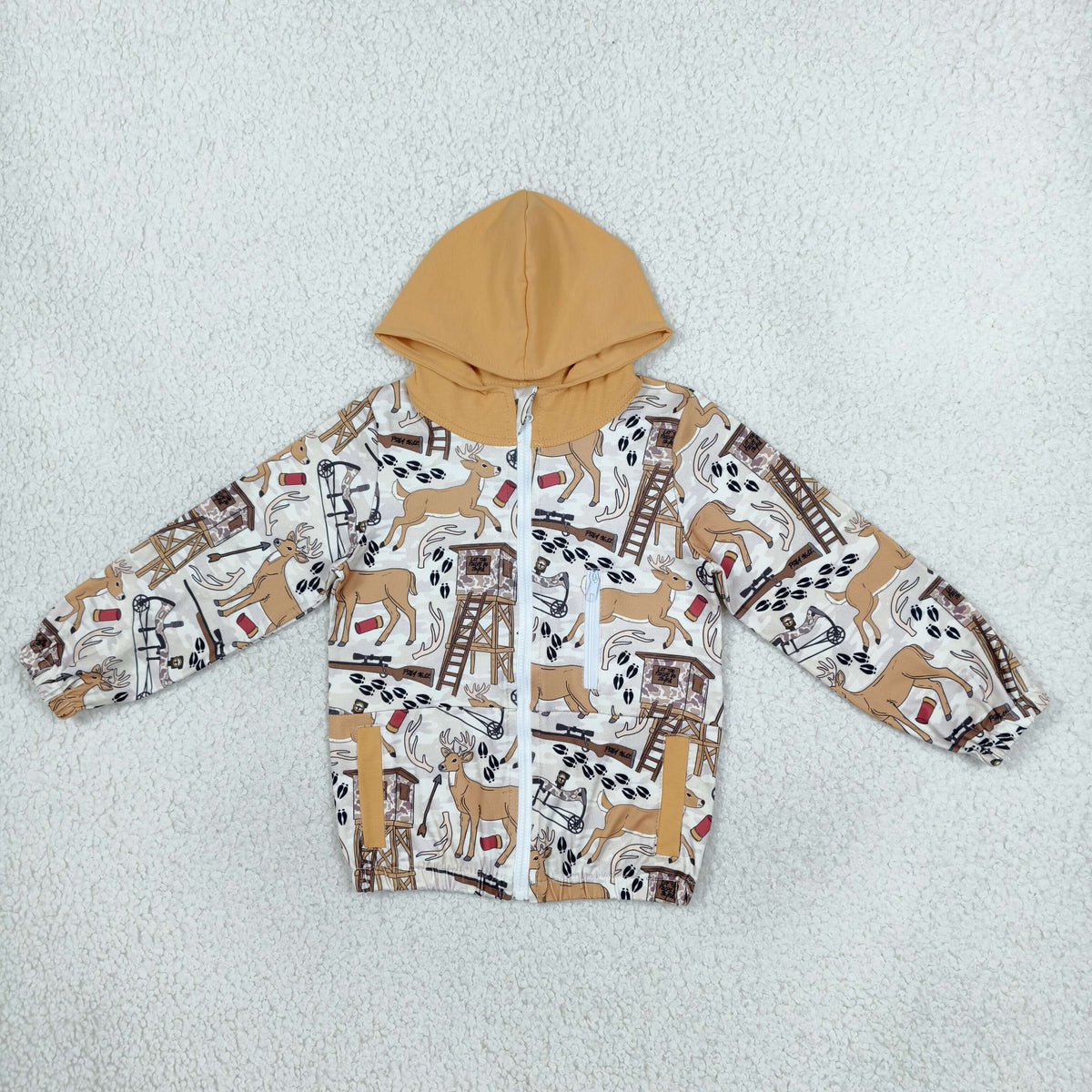 BT1567 Deer Camo Hunting Print Boys Zipper Pockets Jackets Hoodie Top