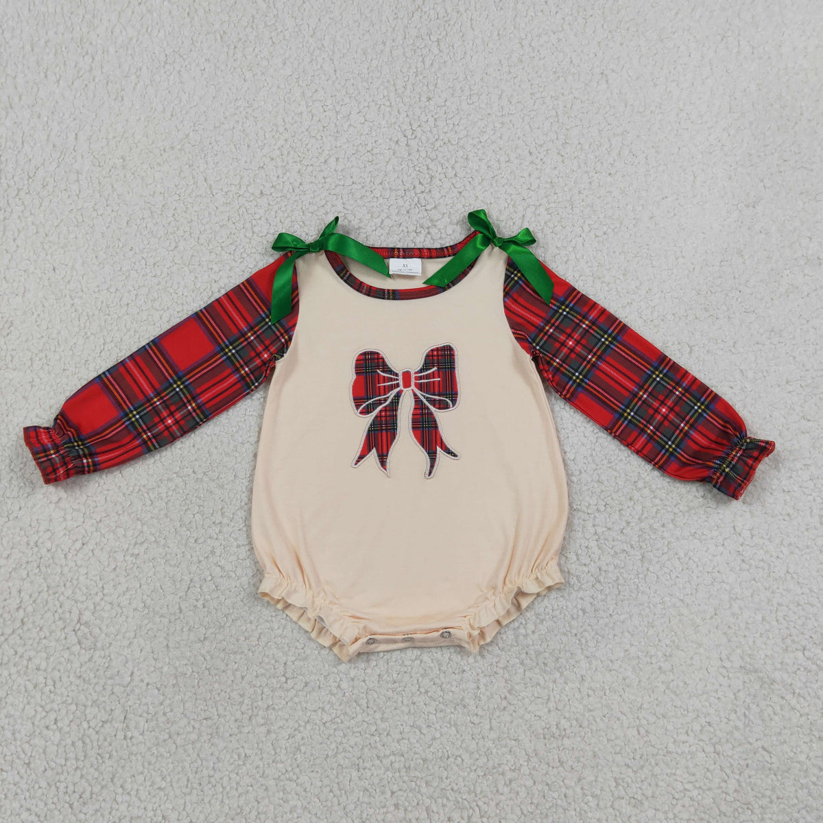 Baby Girls Christmas Plaid Bow Long Sleeve Romper