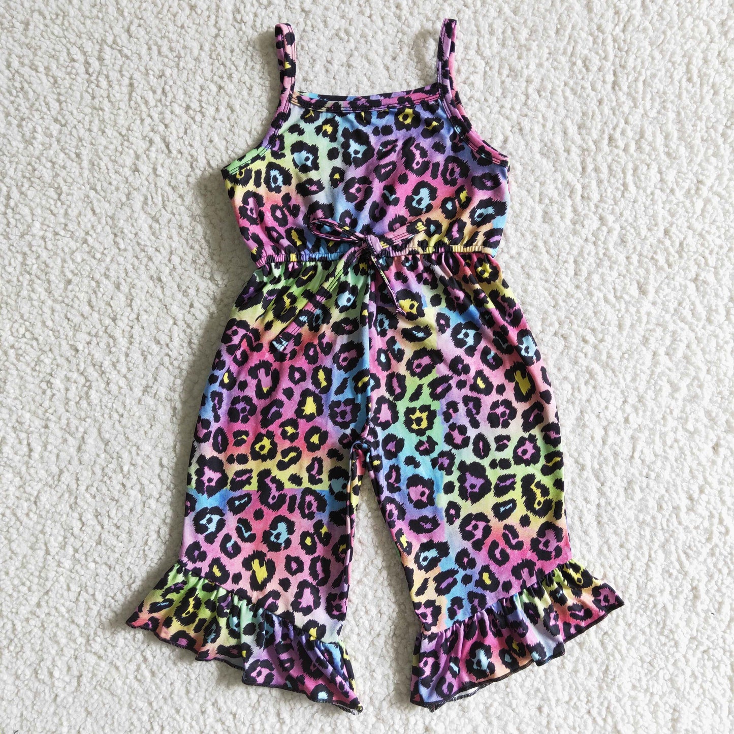 (Promotion)A7-3 Colorful Leopard Strap Baby Girls Summer Jumpsuits
