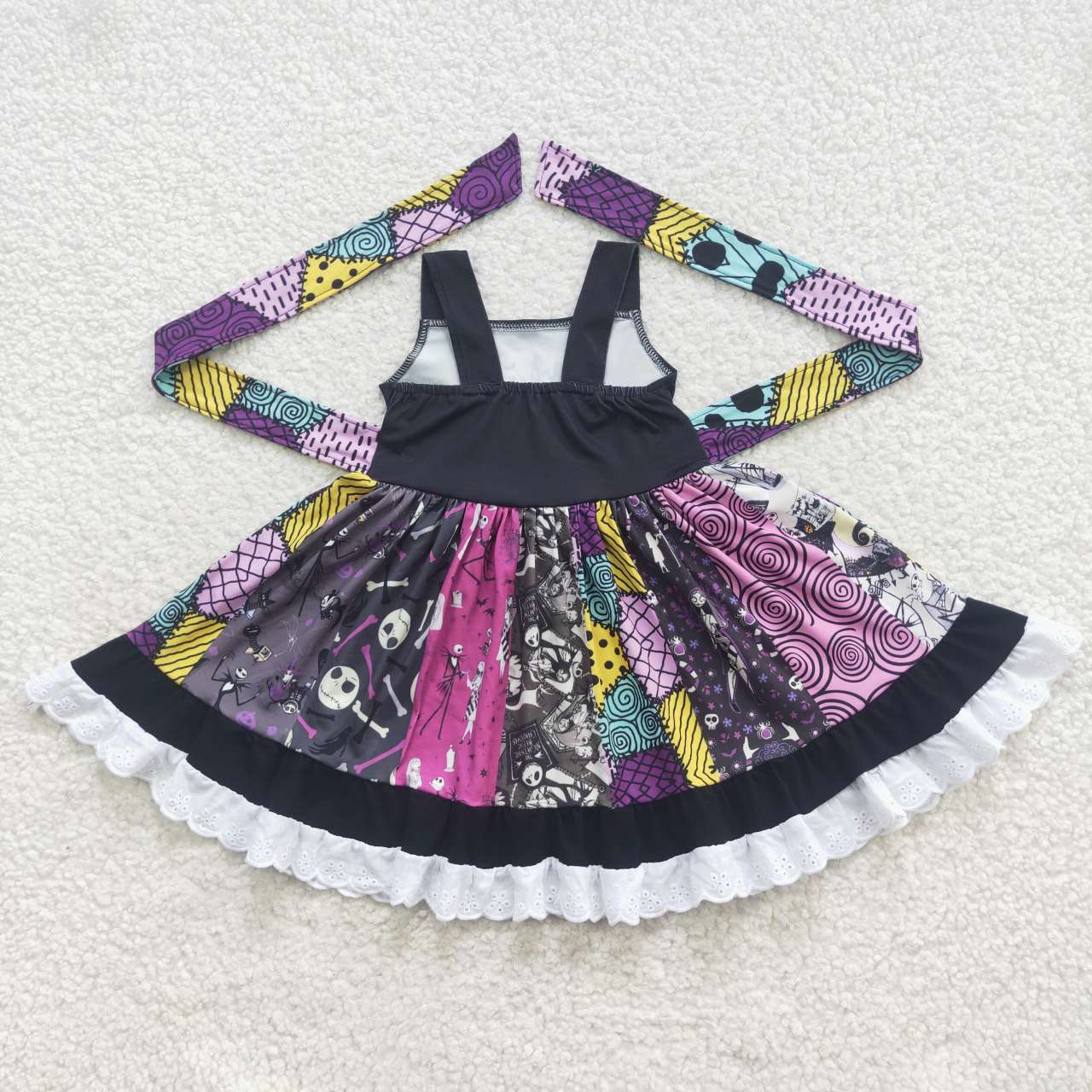 A8-14 Nightmar* Print Girls Halloween Knee Length Twirl Dress