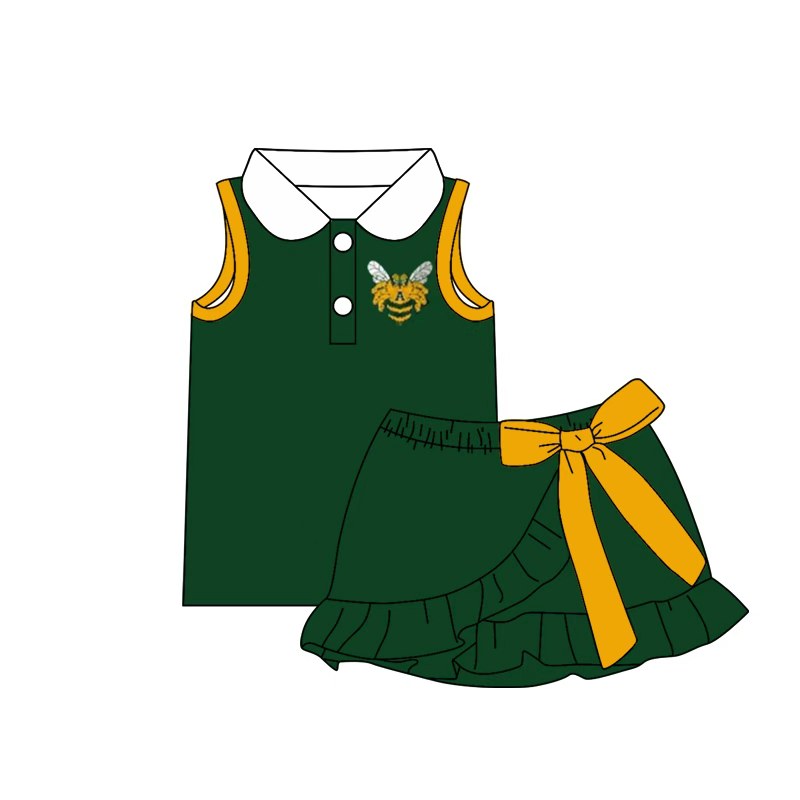 (Custom Design Preorder MOQ 5) Teams Academy Bees Top Yellow Bows Skort Girls Summer Yoga Clothes Set