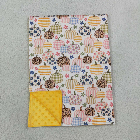 BL0252 Pumpkin Small Flowers Print Baby Girls Fall Blanket