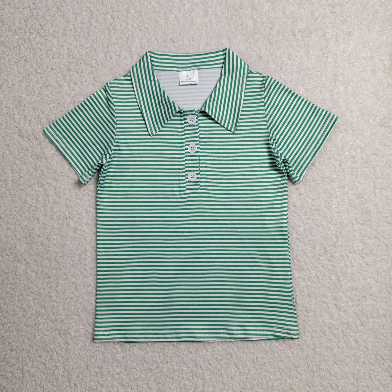 BT1832 Toddler Boys Green Striped Short Sleeve Polo Shirts Top