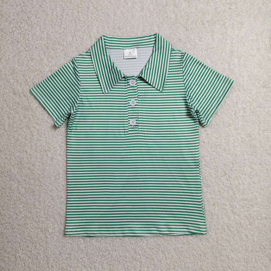 BT1832 Toddler Boys Green Striped Short Sleeve Polo Shirts Top