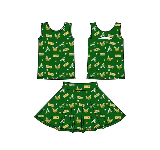 (Custom Design Preorder MOQ 5) Teams Academy Bees Stars Green Tank Top Skort Girls Summer Yoga Clothes Set