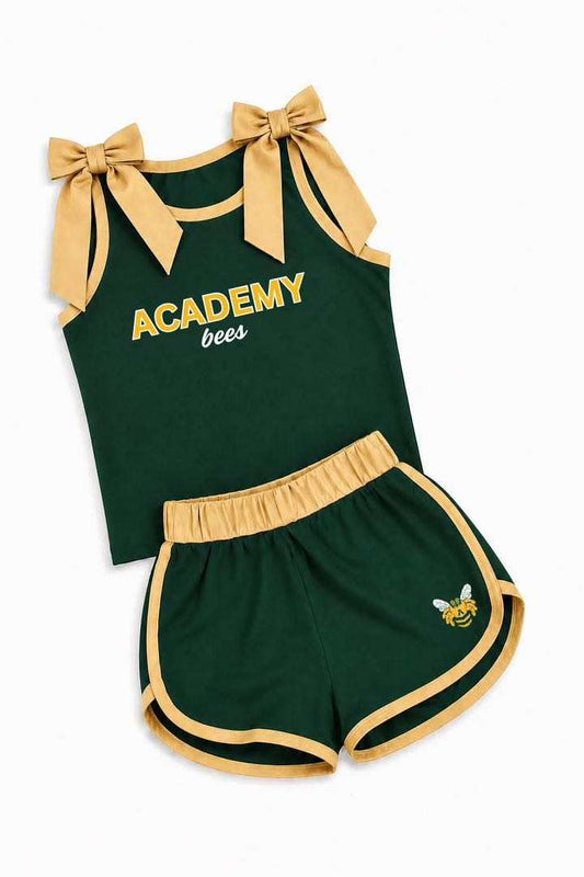 (Custom Design Preorder MOQ 5) Teams Academy Bees Gold Bows Vest Top Shorts Mommy and Me Summer Yoga Clothes Set