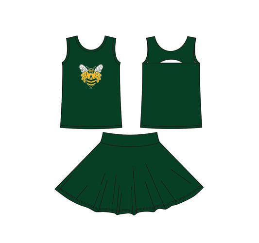 (Custom Design Preorder MOQ 5) Teams Academy Bees Green Tank Top Skort Girls Summer Yoga Clothes Set