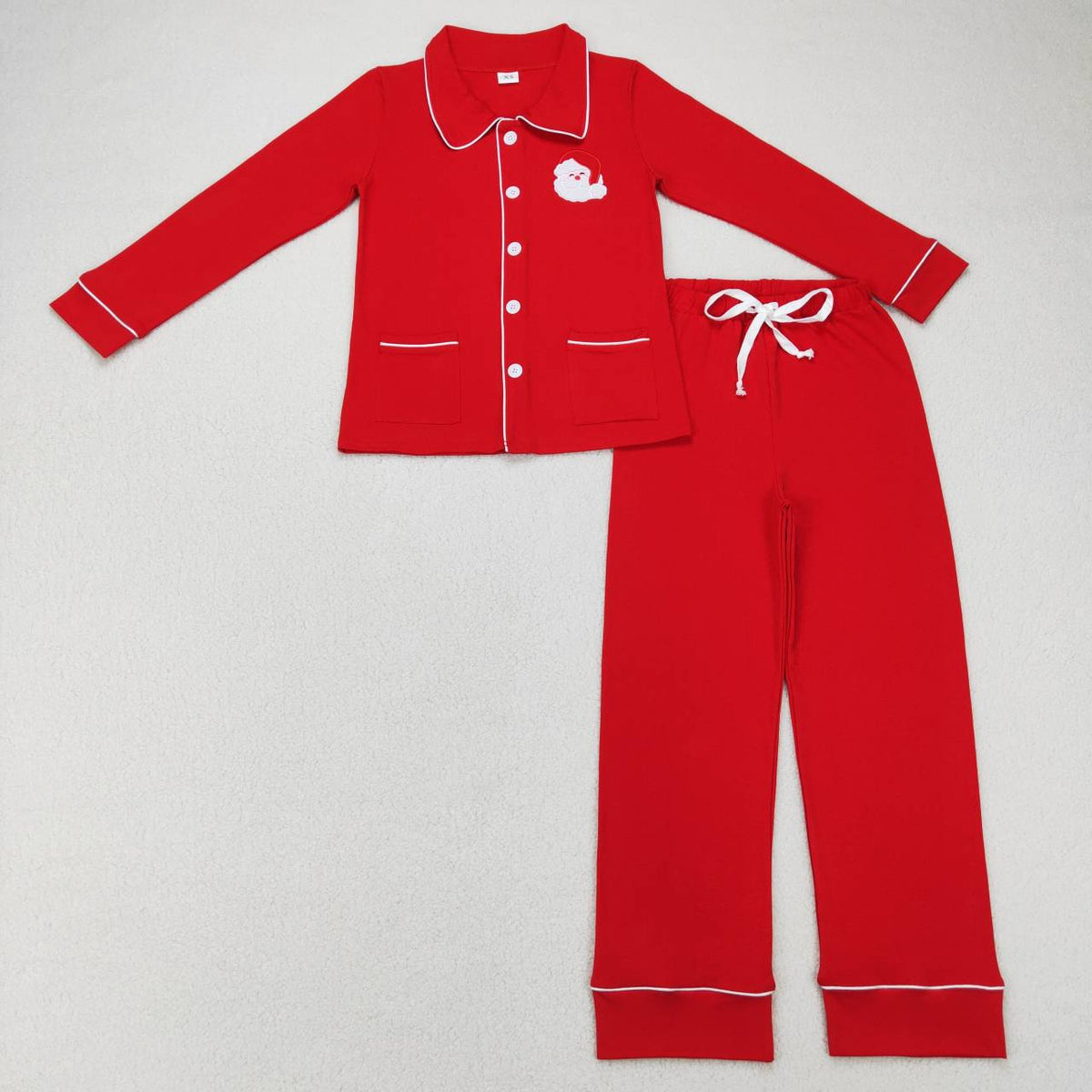 Santa Embroidery Red Cotton Family Christmas Buttons Pajamas Styles