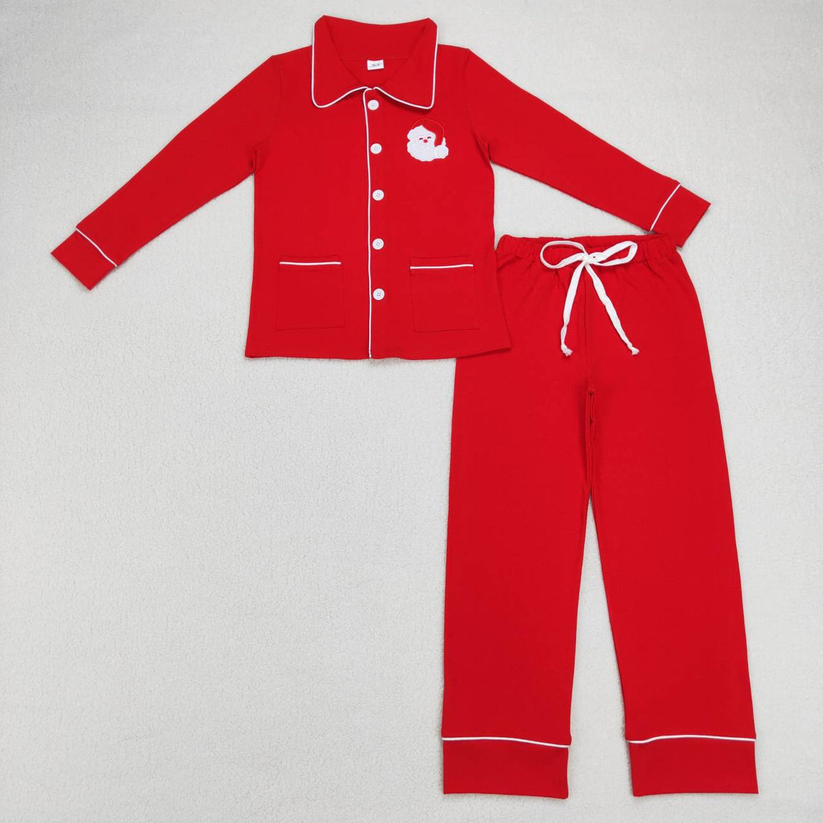 Santa Embroidery Red Cotton Family Christmas Buttons Pajamas Styles