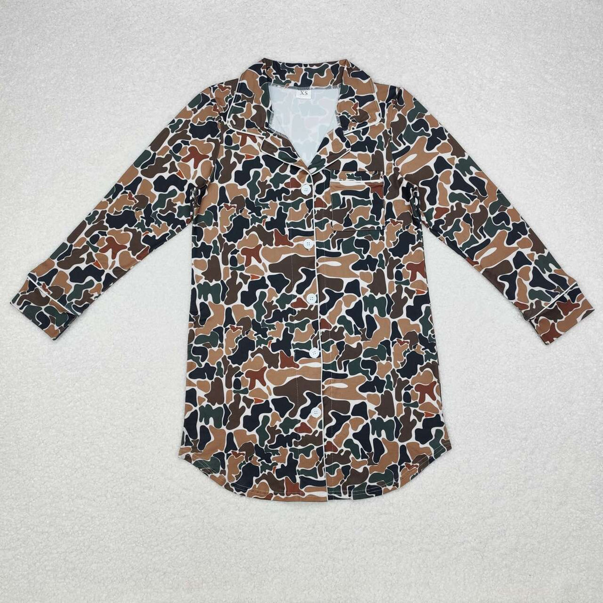 Brown Camo Print Family Buttons Pajamas Styles