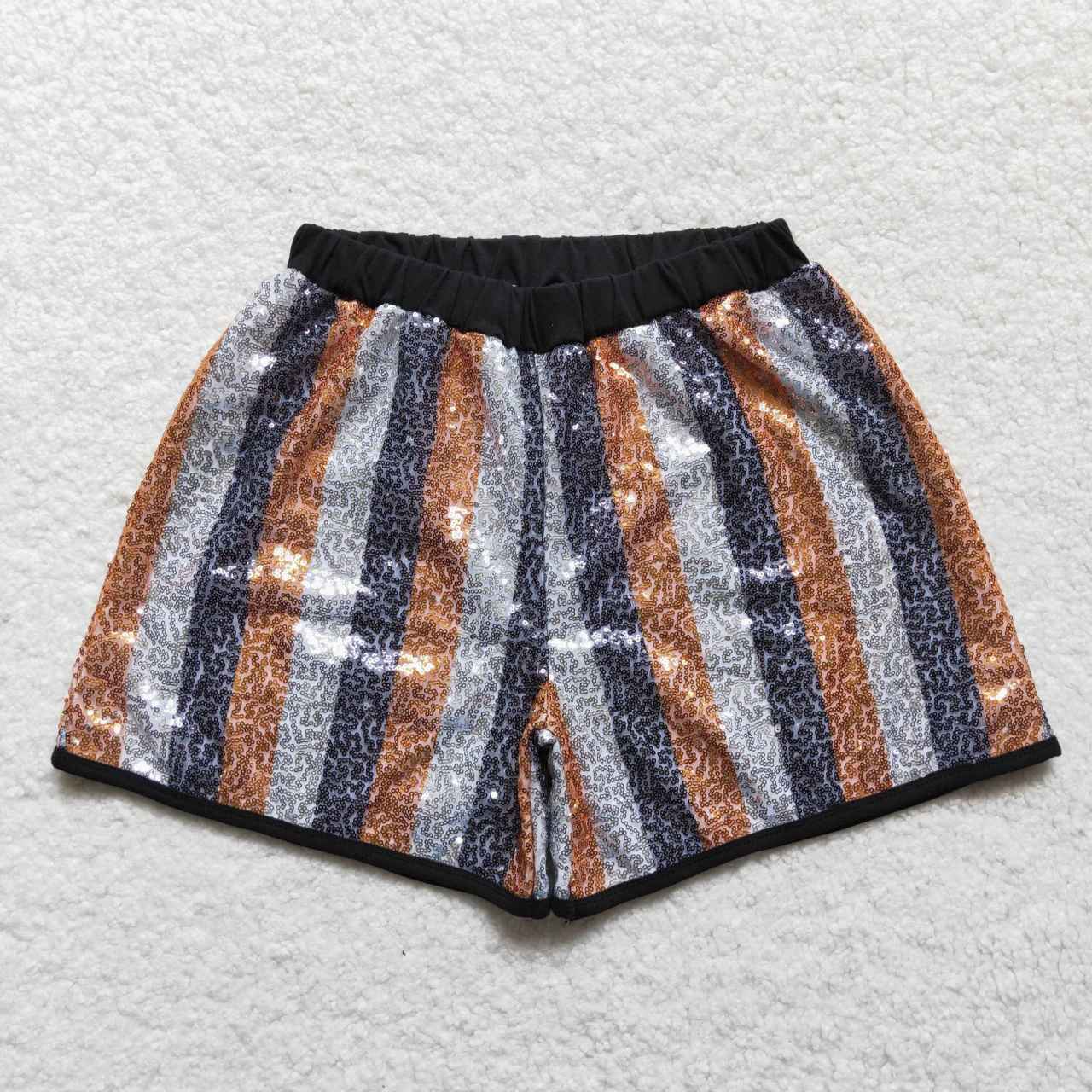 SS0120 Gold Black Stripes Woman Sequins Mardi Gras Shorts