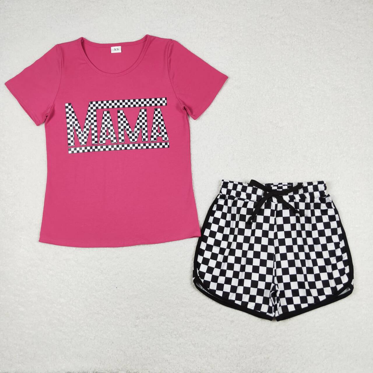 Vinyl Pink Top Plaid Shorts Clothes Set Mommy and Me Family Matching Wear
