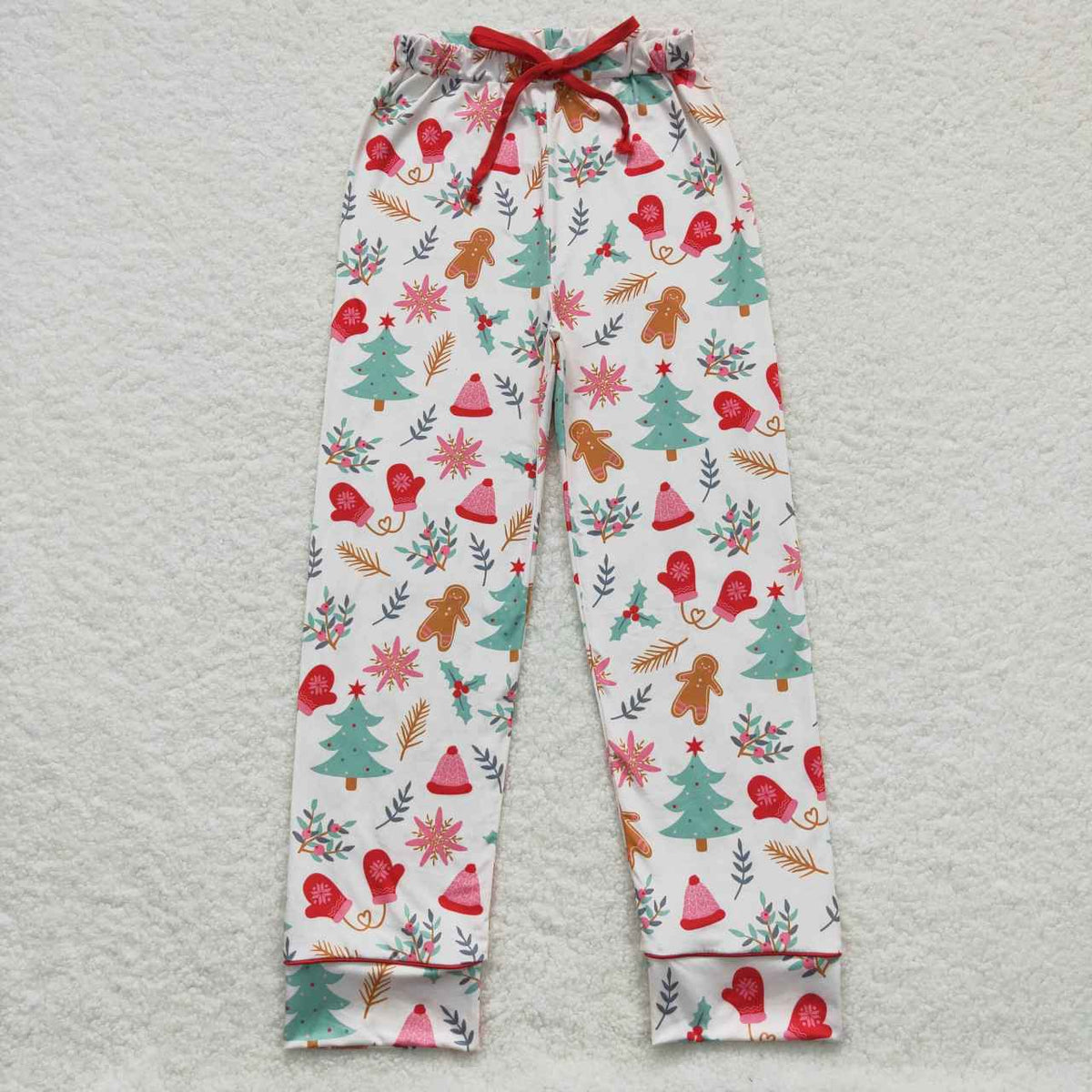 P0236 Adult Gingerbread Tree Holly Print Woman Christmas Bottom Pajamas Pants