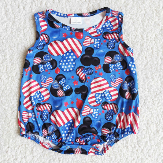 (Promotion) B15-11 Cartoon Mouse Stars Print Baby Boys 4th of July Romper