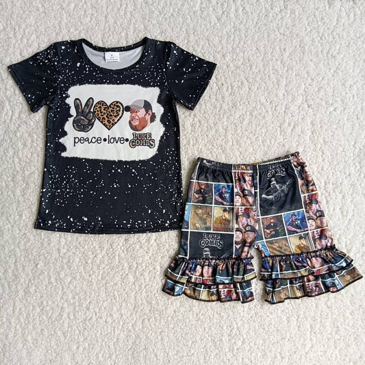(Promotion)Singer LUK* Black Top Ruffles Shorts Girls Summer Outfits  B16-3