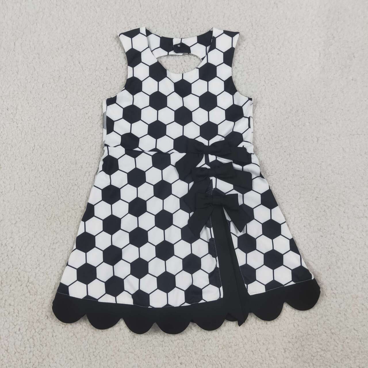 GSD4102  Soccer Black Girls Summer Bows Scallop Knee Length Yoga Dress