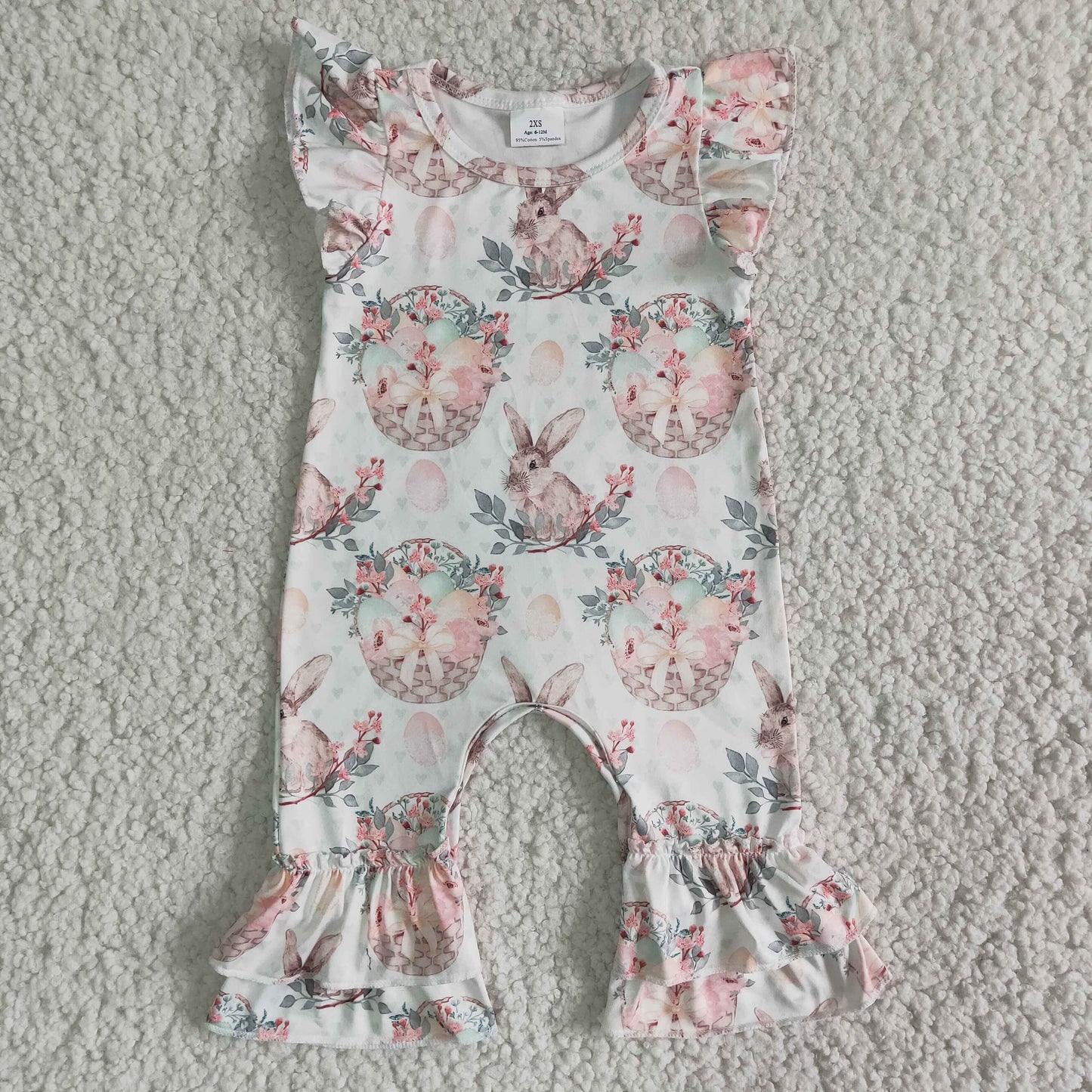 (Promotion)Bunny Flowers Baby Girls Easter Romper   B6-27