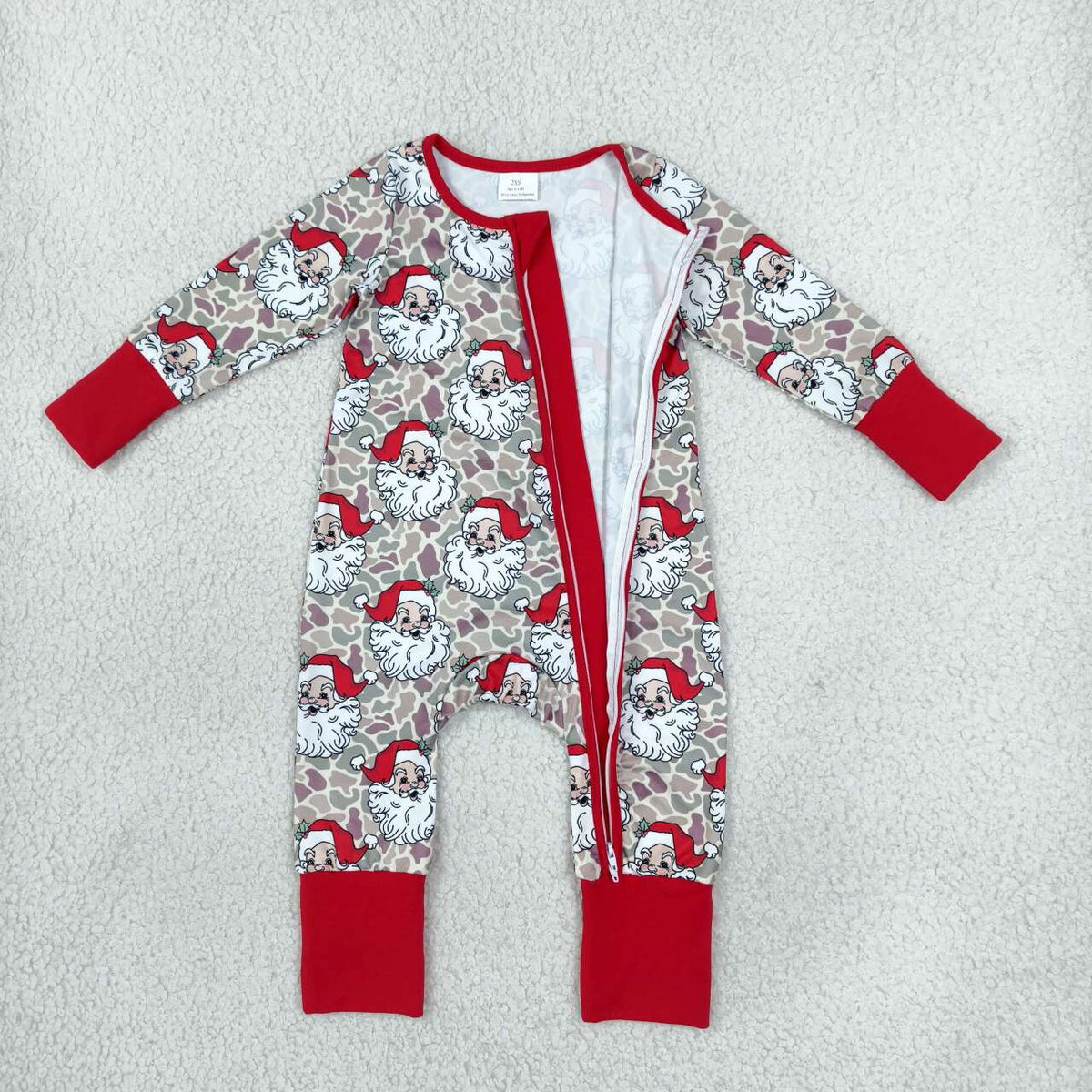 LR3345 Santa Camo Print Baby Boys Christmas Zipper Sleeper Romper