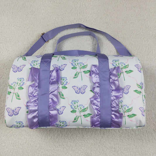 Lavender Ruffle Butterfly Floral Print Gym Duffle Bags