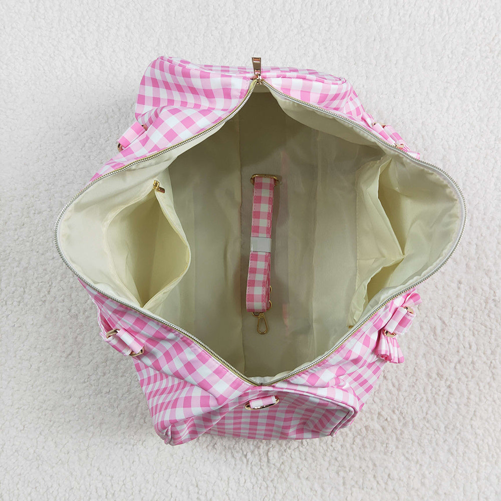 Pink Checkered Print Gym Ruffle Bags
