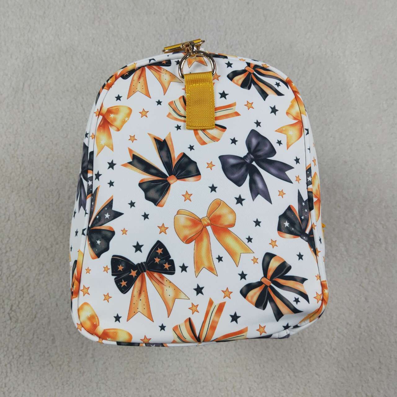 BA0314 Bows Stars Orange Black Bows Print Girls Halloween Zipper Gym Bags