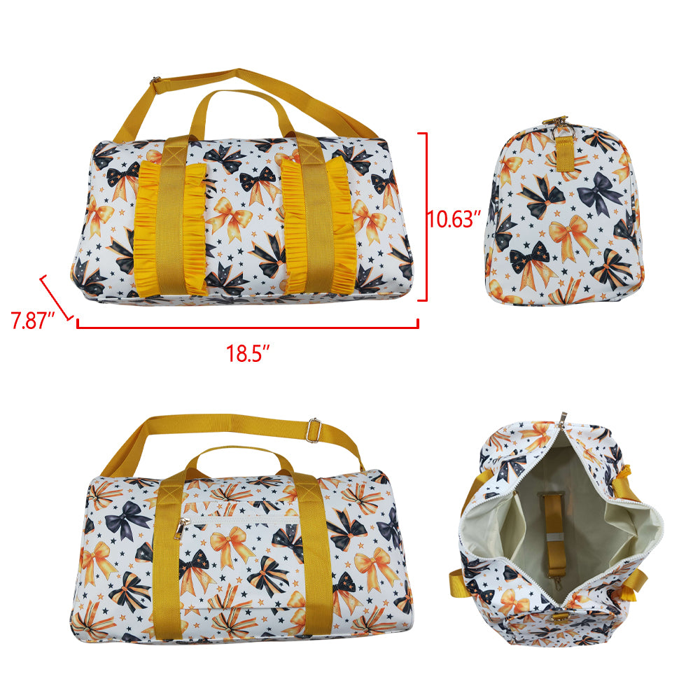 BA0314 Bows Stars Orange Black Bows Print Girls Halloween Zipper Gym Bags