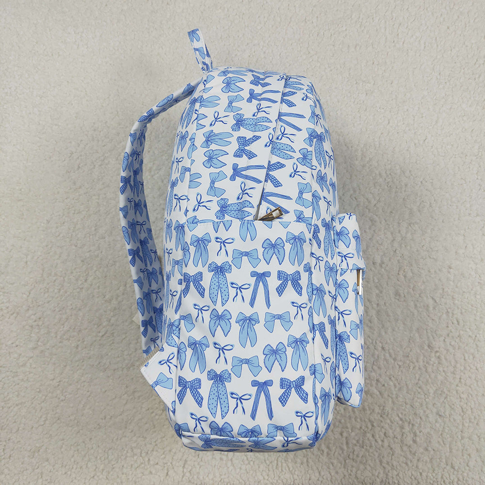 Baby Kids Sky Blue Bows Plaid Zipper School Back Bags