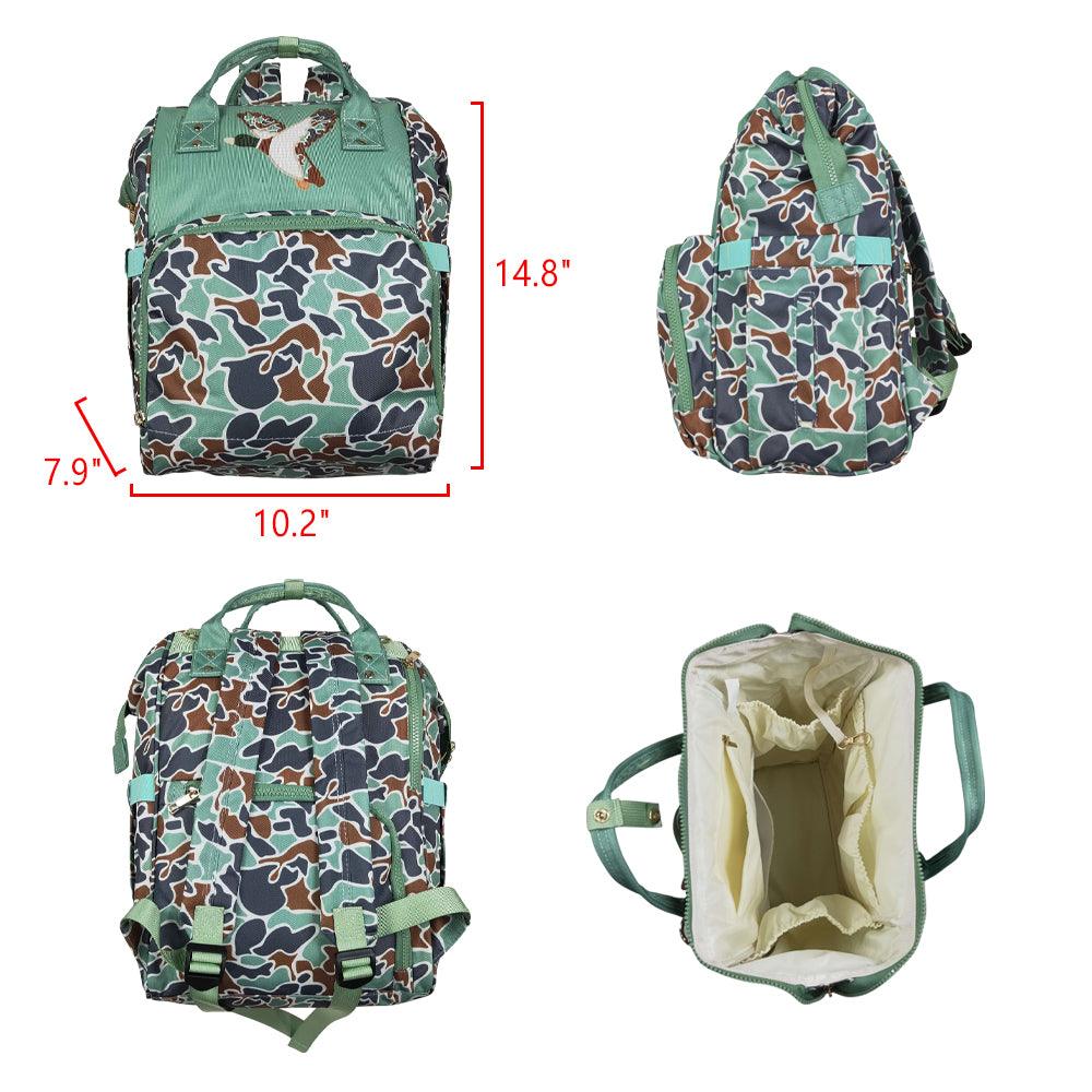 BA0404 Duck Embroidery  Green Camo Hunting Print Adult Baby Diaper Bags