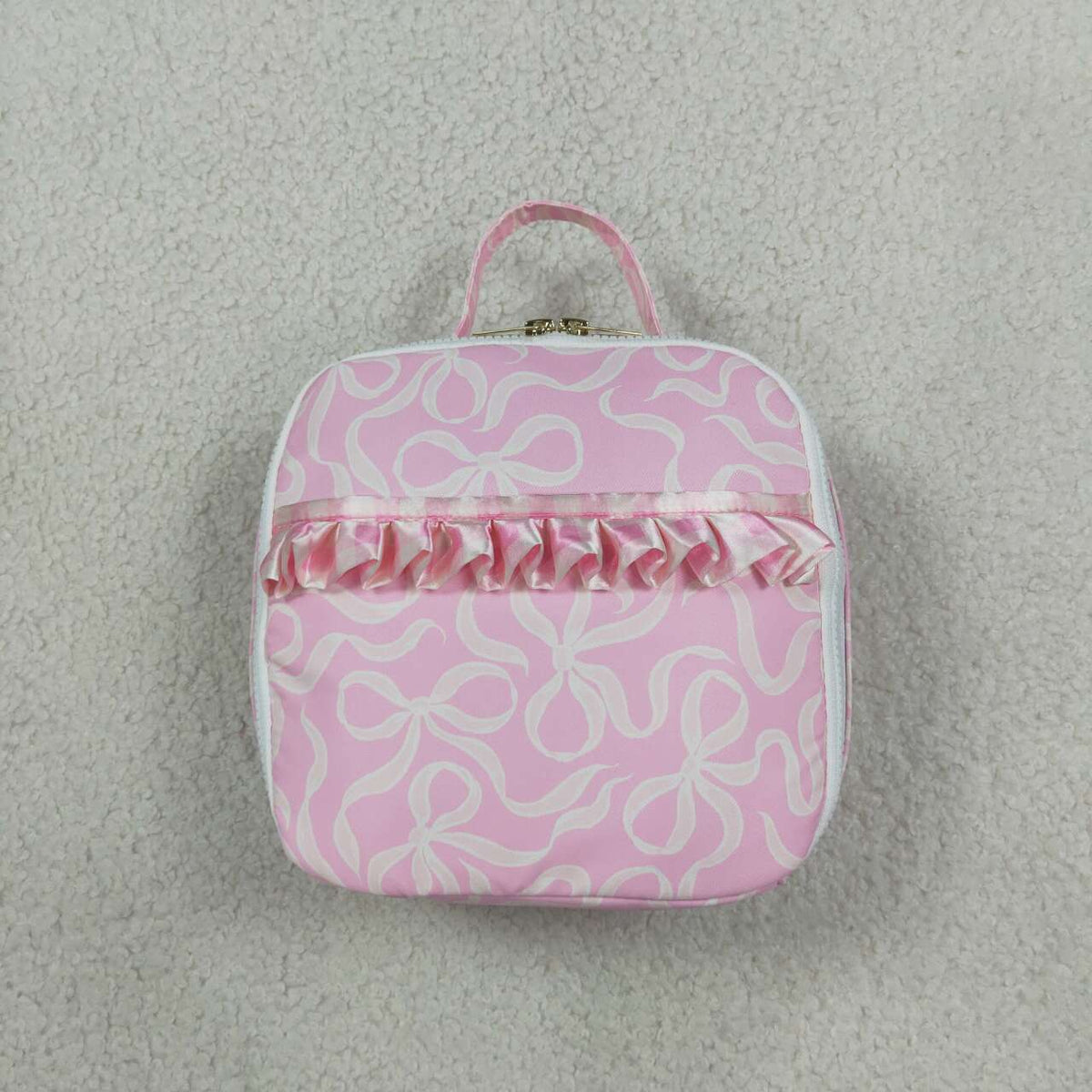 BA0464 Pink Bows Print Ruffle Girls Lunch Boxes School Bags