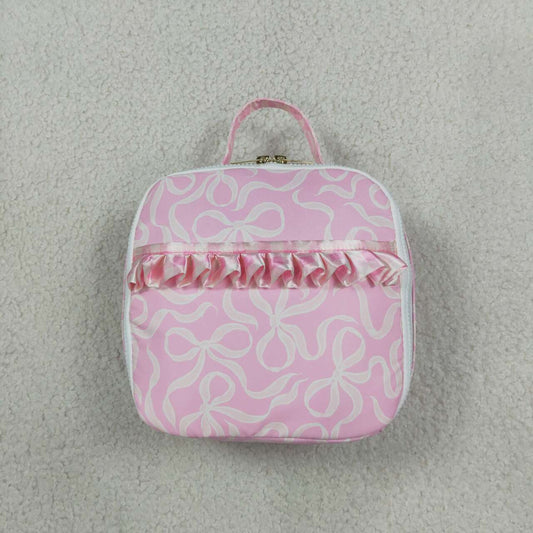 BA0464 Pink Bows Print Ruffle Girls Lunch Boxes School Bags
