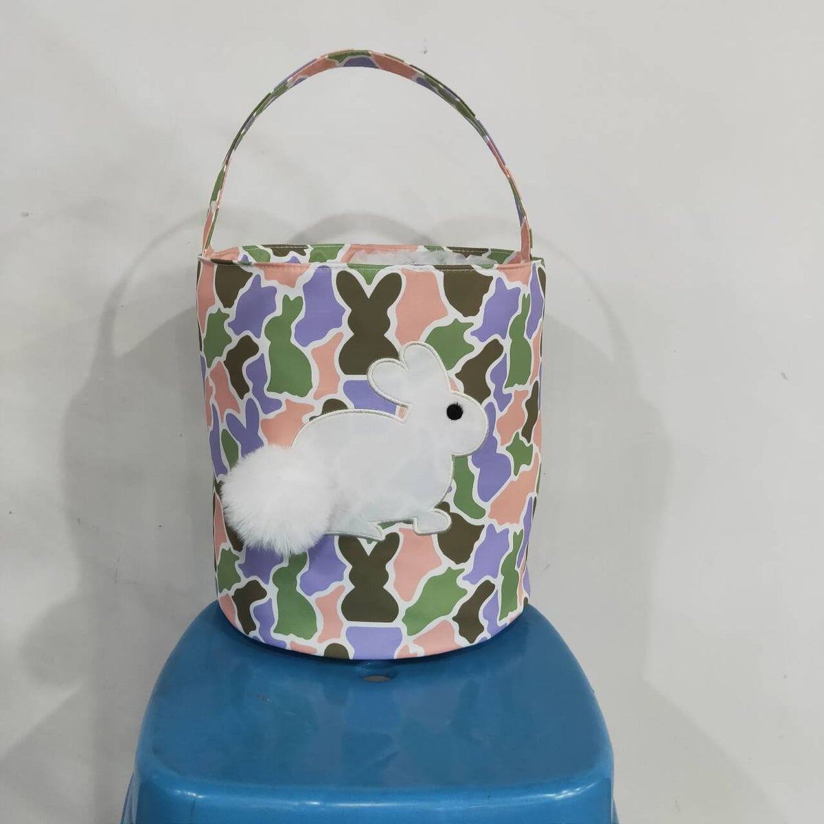 BA0467 Embroidery Rabbits Baby Kids Southern Colorful Camo Easter Bucket Bag