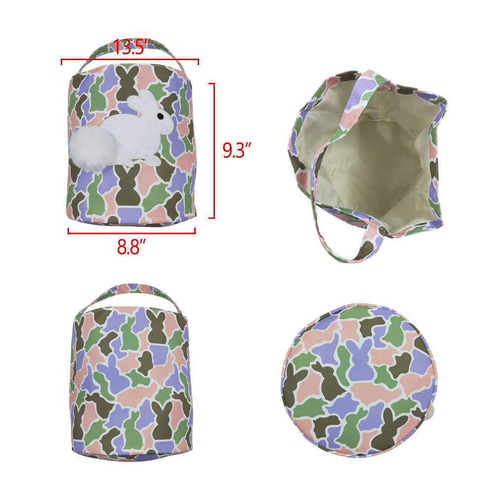 BA0467 Embroidery Rabbits Baby Kids Southern Colorful Camo Easter Bucket Bag