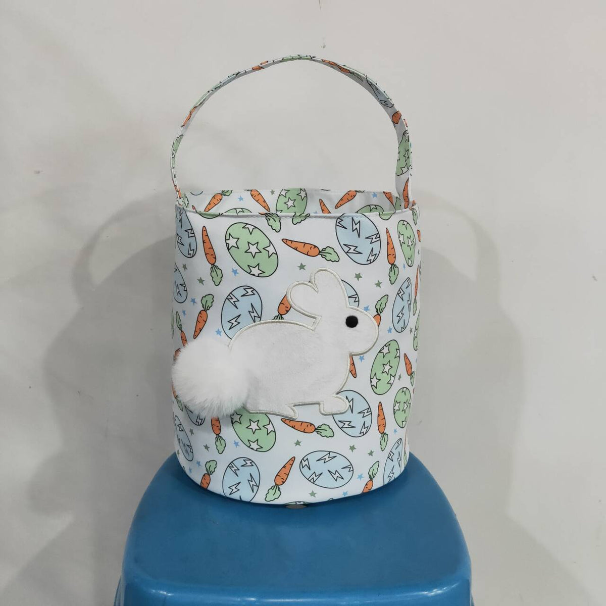 BA0468 Embroidery Rabbits Eggs Carrot Print Baby Kids Easter Bucket Bag