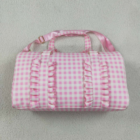 BA0469 Young Adult Pink Checkered Print Ruffle Kids Gym Bags