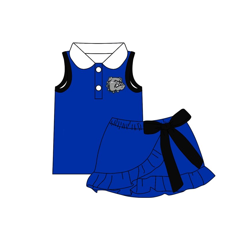 (Custom Design Preorder MOQ 5) Teams Bartlett Bulldogs Top Black Bows Skort Girls Summer Yoga Clothes Set