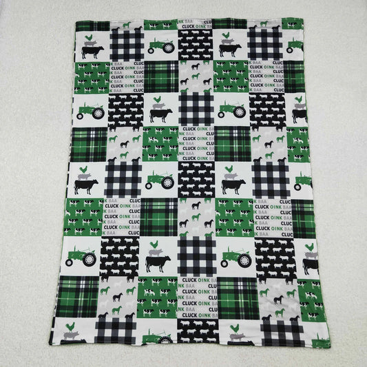 Baby Kids Farm Animal Patch Green Minky Blankts