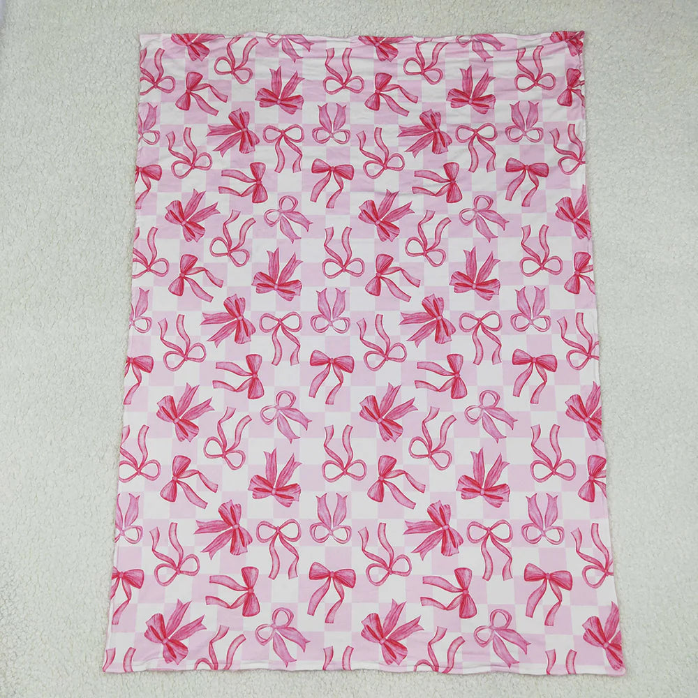Baby Kids  Pink Bow Checked Minky Blankts