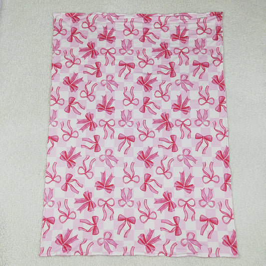 Baby Kids  Pink Bow Checked Minky Blankts