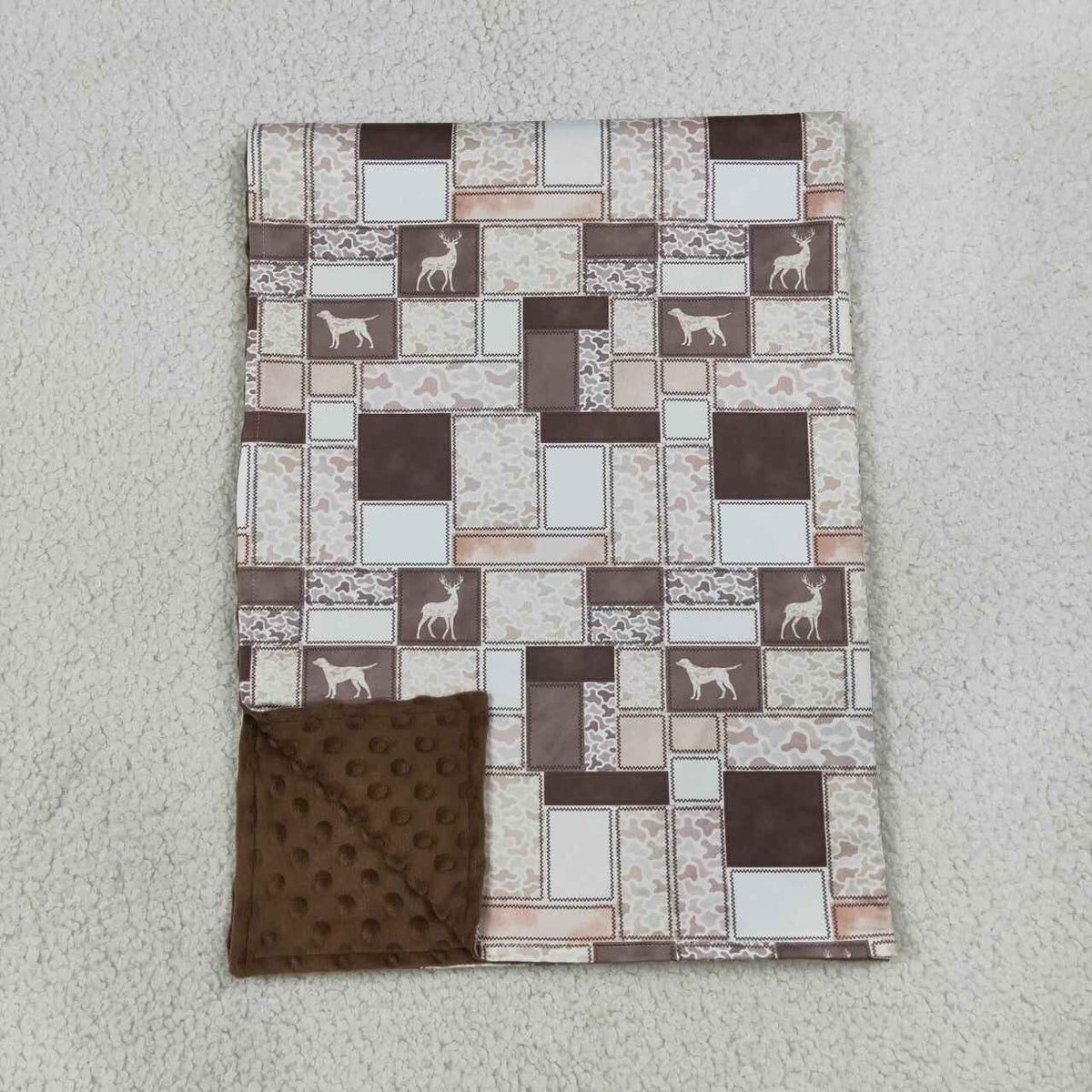 BL0249  Dog Deer Brown Camo Checkered Print Baby Blanket