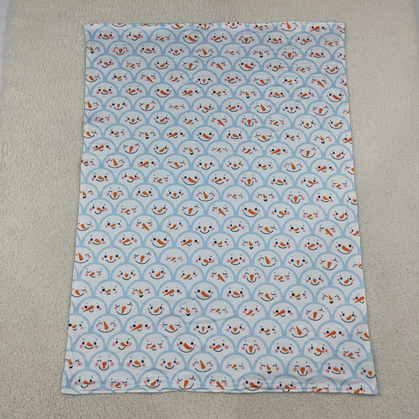 BL0267 Snowman Smiling Blue Print Baby Christmas Blanket
