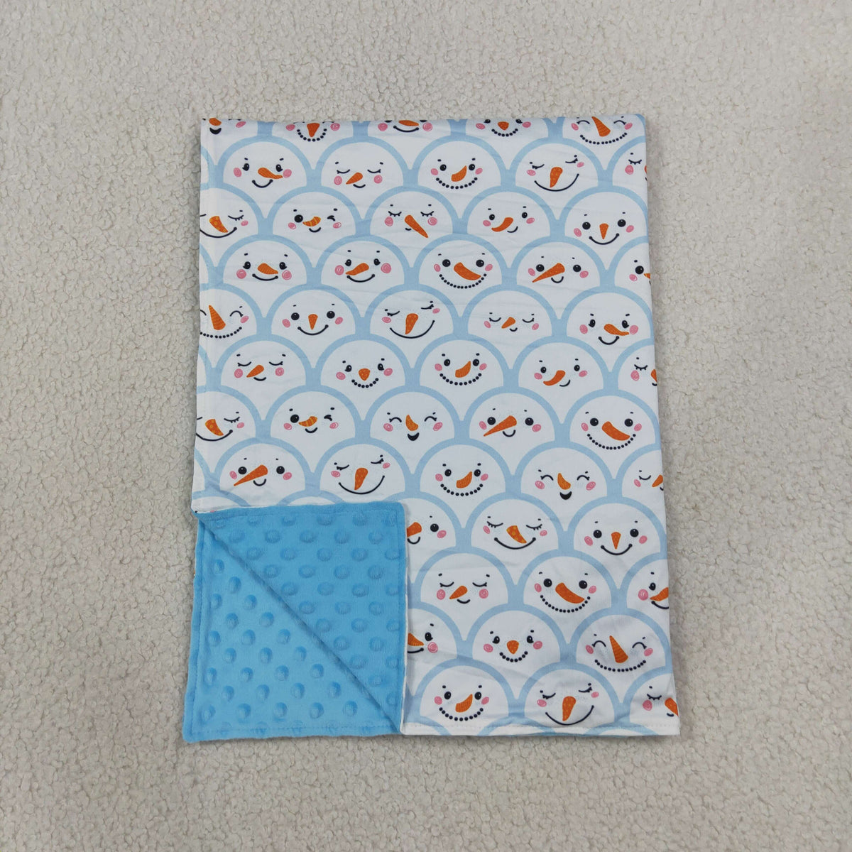 BL0267 Snowman Smiling Blue Print Baby Christmas Blanket