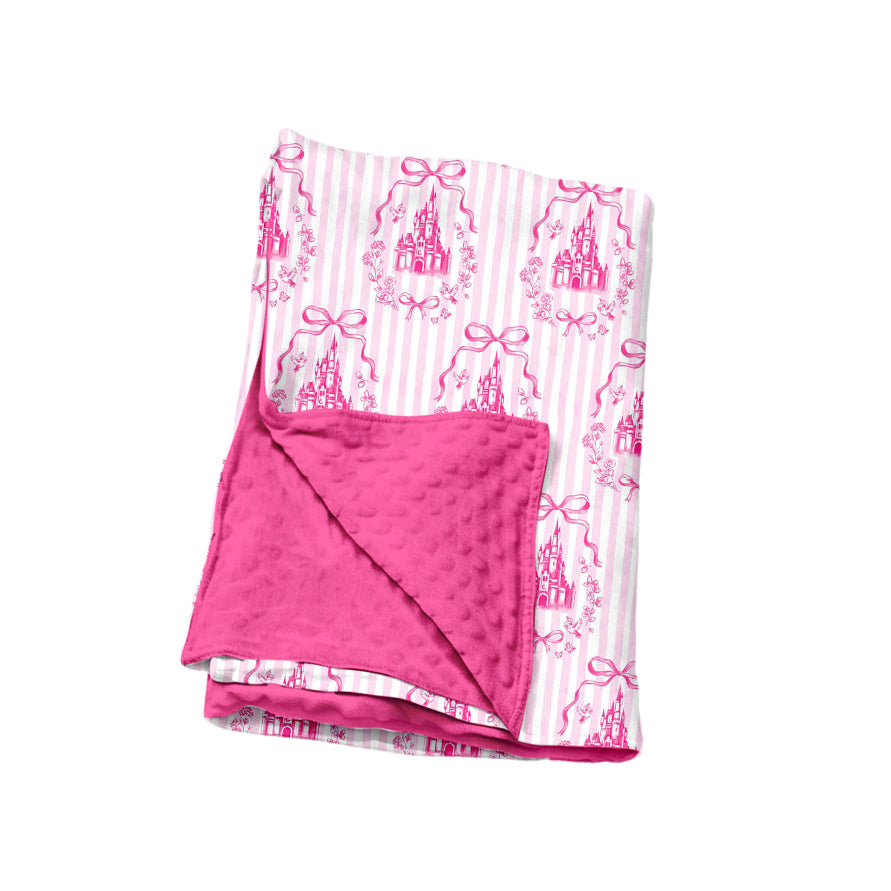 7.28 BL0268 Preorder Castle Bows Pink Stripes Print Baby Girls Blanket