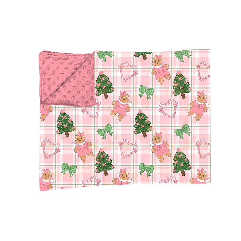 7.28 BL0270 Preorder Gingerbread Tree Bows Checkered Print Baby Girls Christmas Blanket