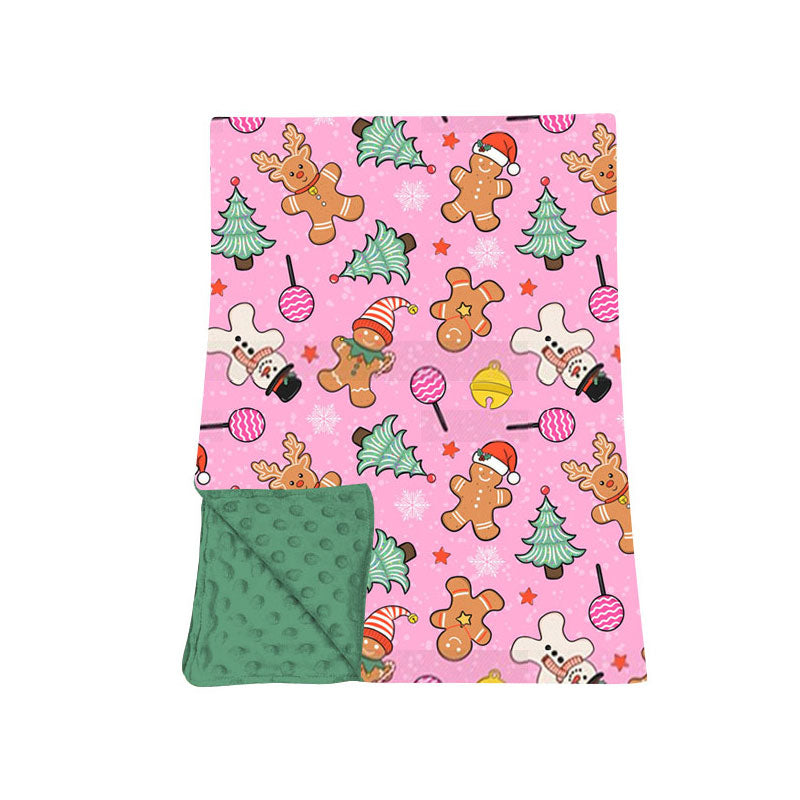 7.29 BL0273 Preorder Gingerbread Candy Pink Print Baby Girls Christmas Blanket