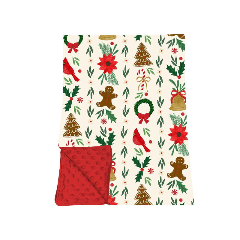 7.29 BL0274 Preorder Gingerbread Holly Print Baby Girls Christmas Blanket